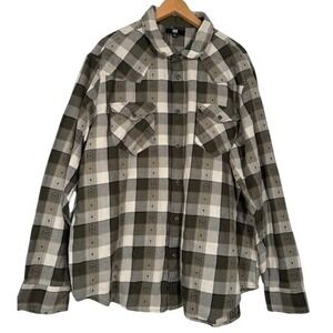 FRYE Plaid Western‎ Shirt XXL Green White Brown Long Sleeve Button Up Men